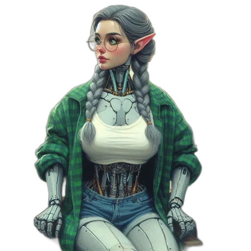 robot, jacket, staff, concept art transparent PNG cut-out