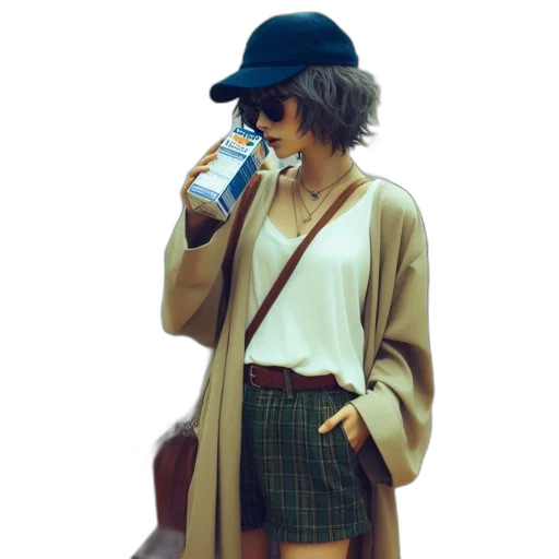 jacket, hat, bottle, staff transparent PNG cut-out