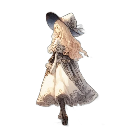 dress, hat, staff, weapon transparent PNG cut-out