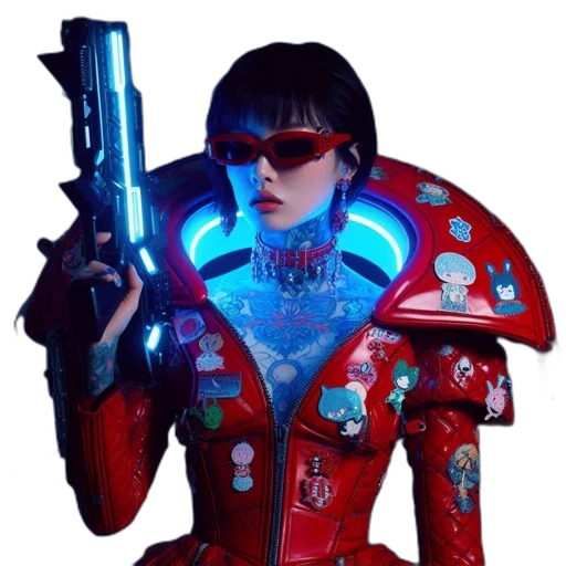 robot, jacket, weapon, cyberpunk transparent PNG cut-out