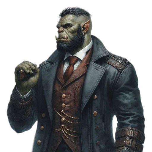 jacket, staff, face, creature transparent PNG cut-out
