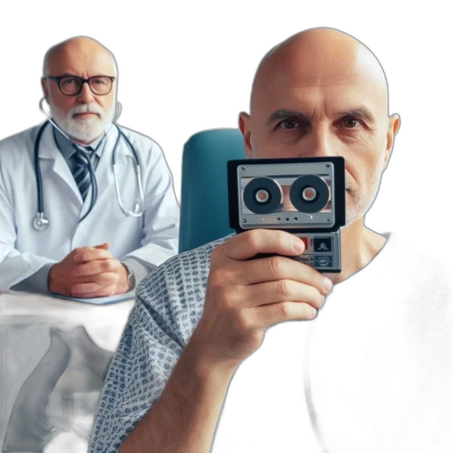 man, hospital, gown, holds transparent PNG cut-out