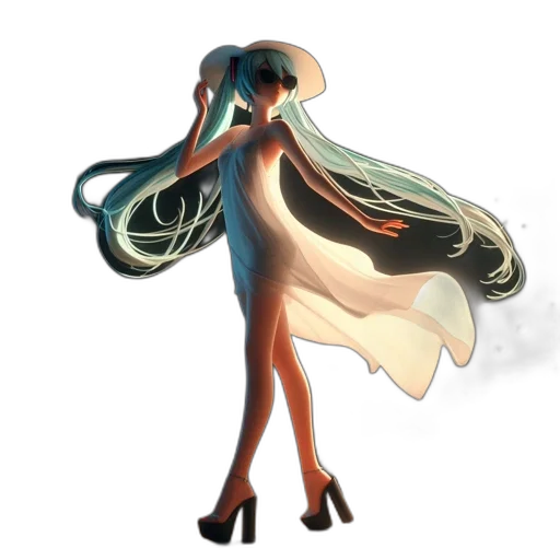 dress, hair, creature, staff transparent PNG cut-out