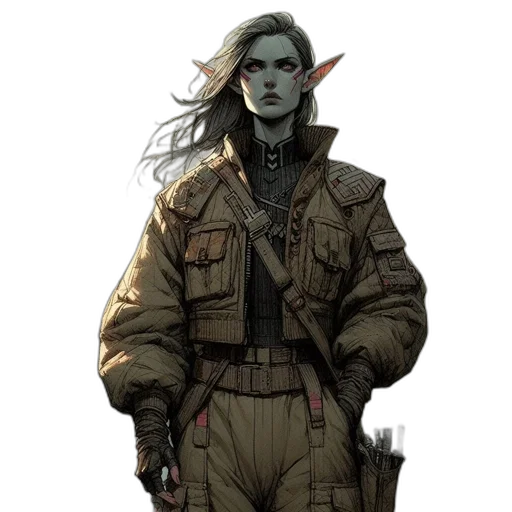 jacket, staff, concept art, fantasy art transparent PNG cut-out