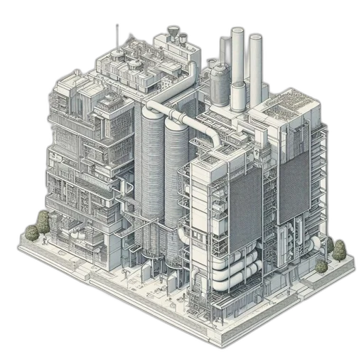building, robot, 3d render, concept art transparent PNG cut-out