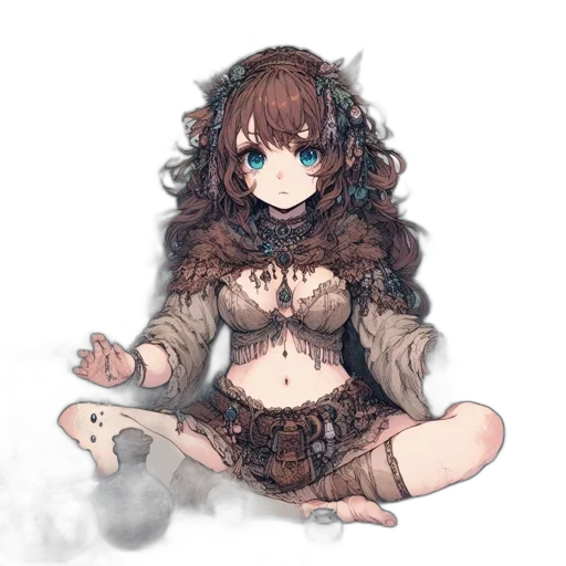 dress, jewelry, creature, staff transparent PNG cut-out