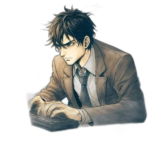 jacket, staff, anime, comic book art transparent PNG cut-out
