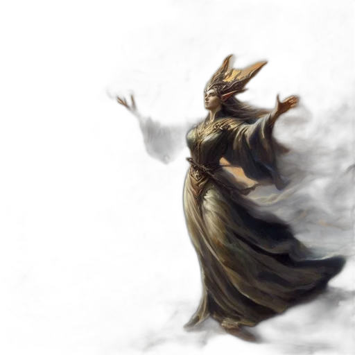 dragon, dress, creature, staff transparent PNG cut-out
