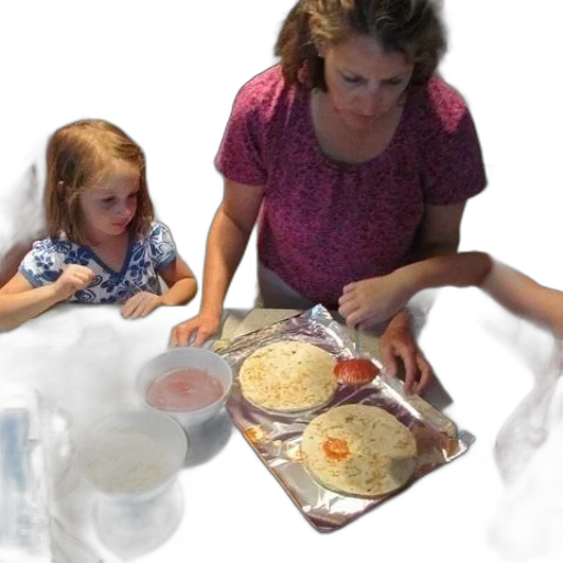 food, woman, two, children transparent PNG cut-out