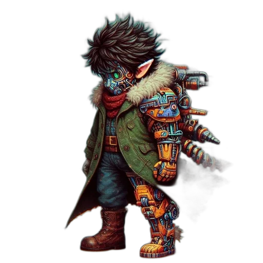 jacket, weapon, staff, robot transparent PNG cut-out