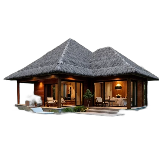 building, furniture, umbrella, 3d render transparent PNG cut-out
