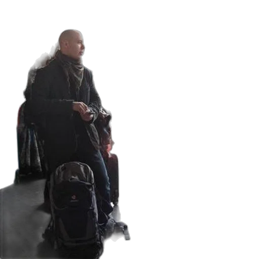 jacket, staff, robot, creature transparent PNG cut-out