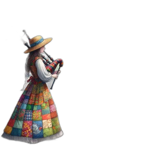 dress, hat, umbrella, staff transparent PNG cut-out