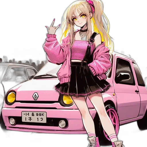 car, jacket, anime, vaporwave transparent PNG cut-out