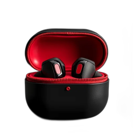 pair, earbuds, red, black transparent PNG cut-out