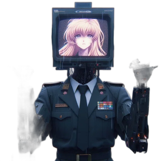 robot, face, staff, weapon transparent PNG cut-out