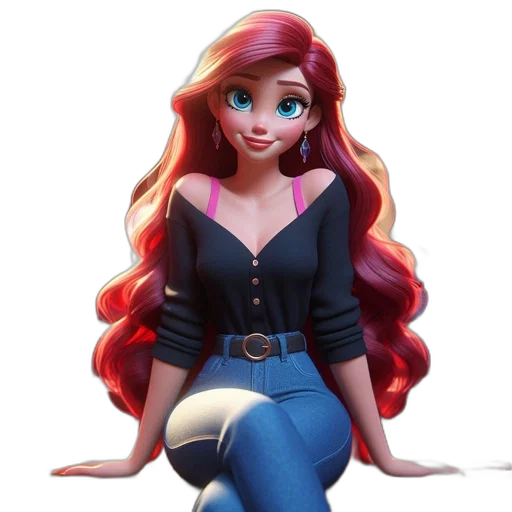 dress, hair, 3d render, cartoon transparent PNG cut-out