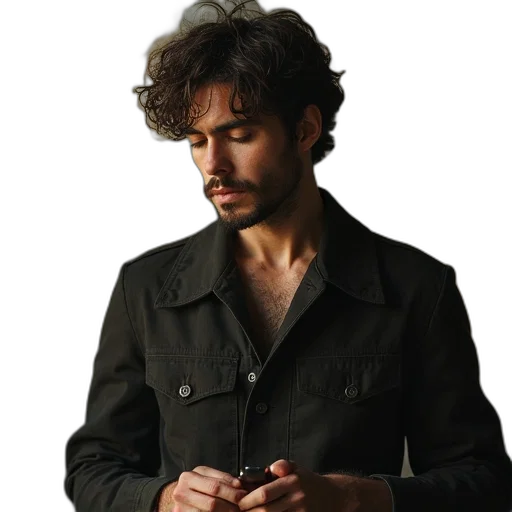 jacket, staff, hair, jewelry transparent PNG cut-out