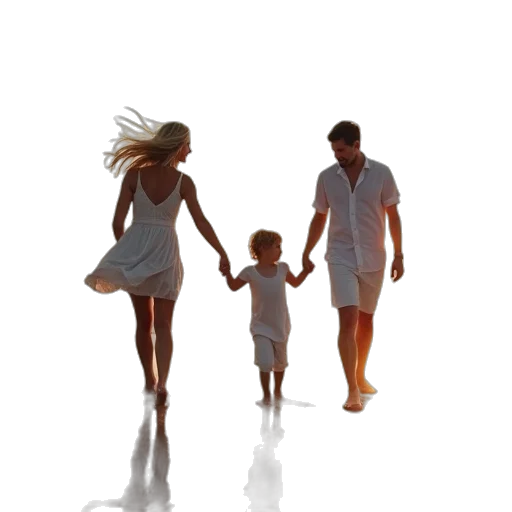 photorealistic, 3d render, family, beach transparent PNG cut-out