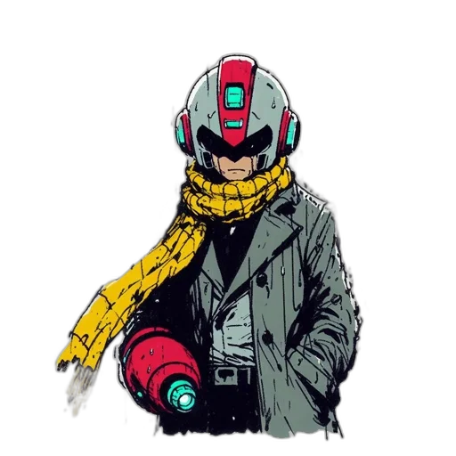 robot, jacket, mask, cyberpunk transparent PNG cut-out