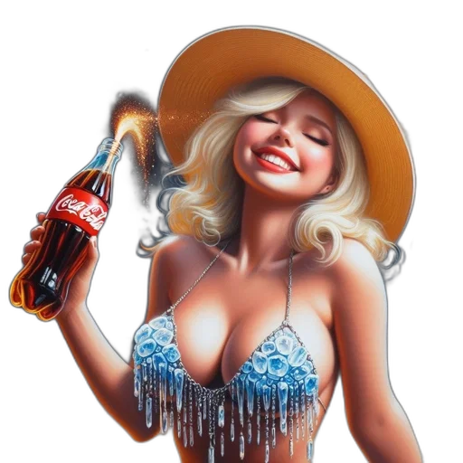 bottle, hat, dress, photorealistic transparent PNG cut-out