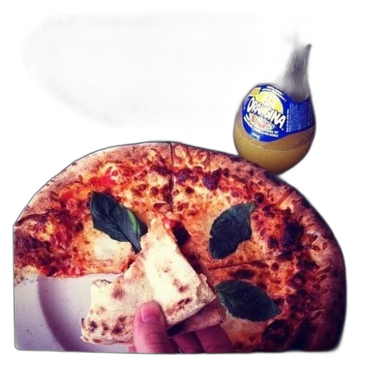 food, photorealistic, pizza, basil transparent PNG cut-out