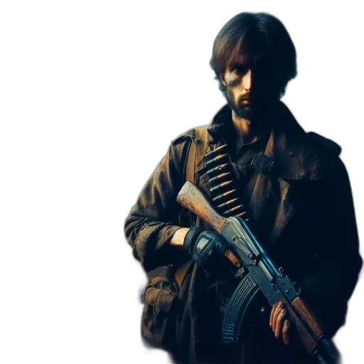 jacket, weapon, concept art, photorealistic transparent PNG cut-out