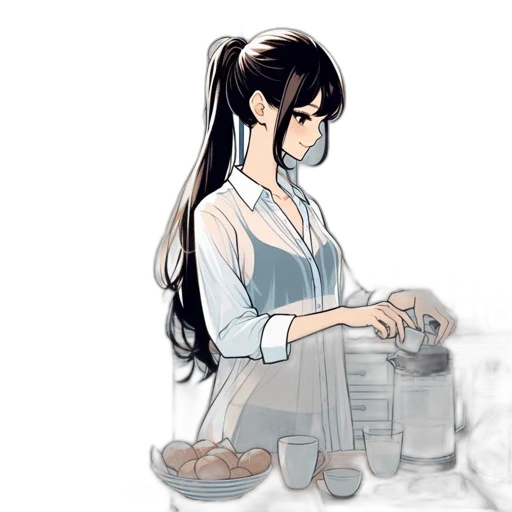 dress, staff, hair, robot transparent PNG cut-out