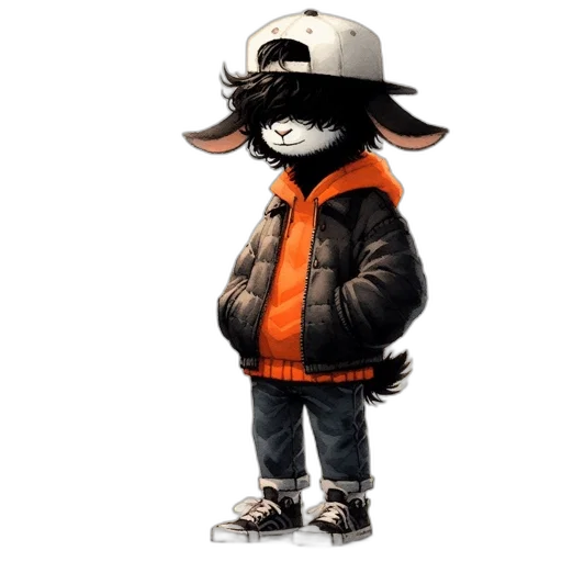 jacket, hat, animal, staff transparent PNG cut-out