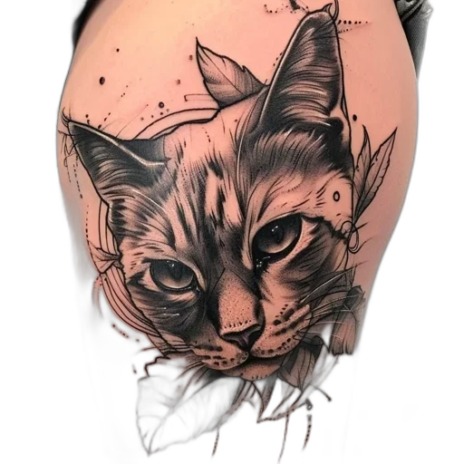 photorealistic, close-up, tattoo, cat transparent PNG cut-out