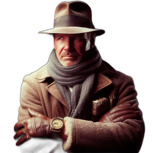 jacket, hat, staff, face transparent PNG cut-out