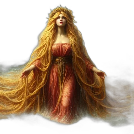 dress, hair, crown, fantasy art transparent PNG cut-out
