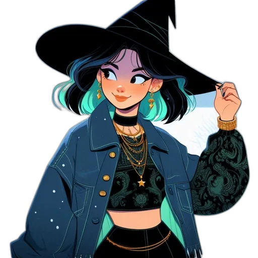 hat, jacket, staff, jewelry transparent PNG cut-out