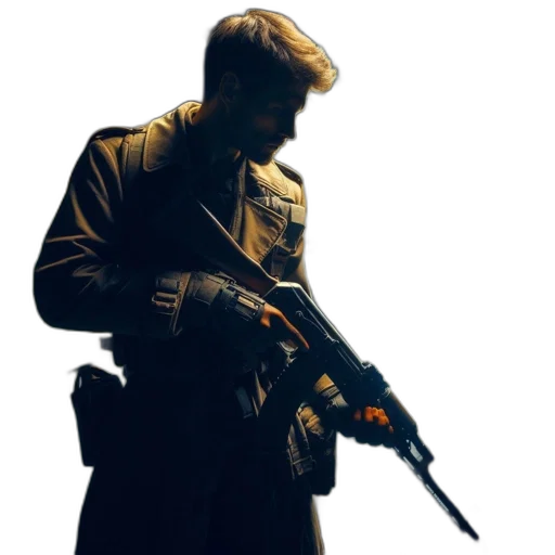 weapon, jacket, staff, mask transparent PNG cut-out