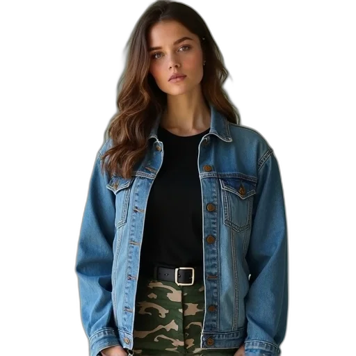 jacket, blue, woman, wearing transparent PNG cut-out