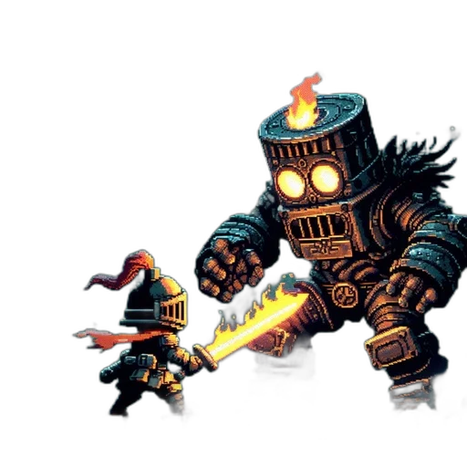 robot, weapon, concept art, pixel art transparent PNG cut-out