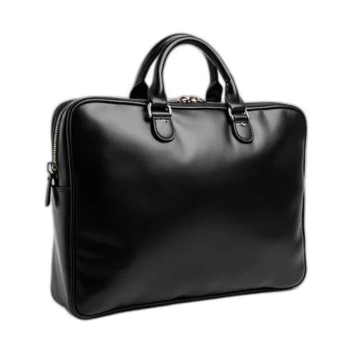 black, leather, briefcase, silver transparent PNG cut-out