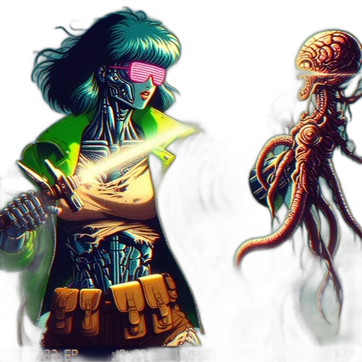 concept art, fantasy art, comic book art, cyberpunk transparent PNG cut-out