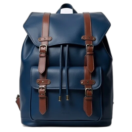 blue, navy, leather, backpack transparent PNG cut-out