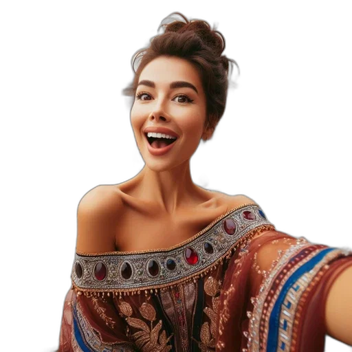 dress, face, jewelry, hair transparent PNG cut-out