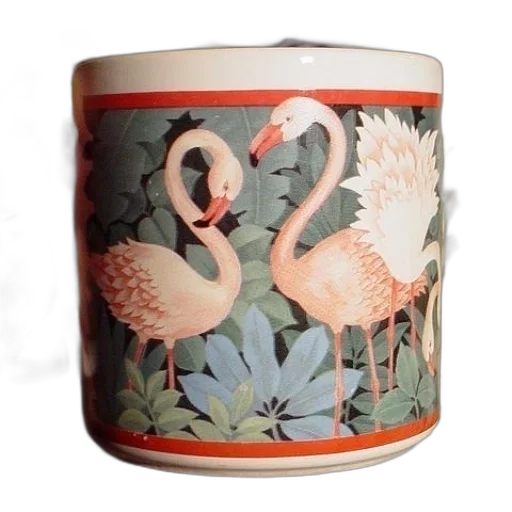 photorealistic, mug, flamingos, being transparent PNG cut-out