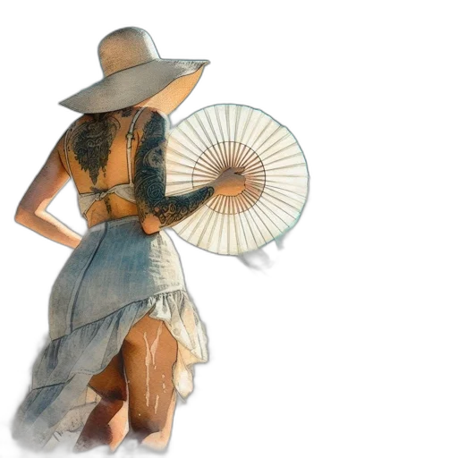 umbrella, hat, dress, staff transparent PNG cut-out