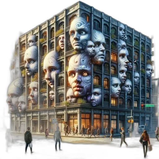 building, face, concept art, 3d render transparent PNG cut-out