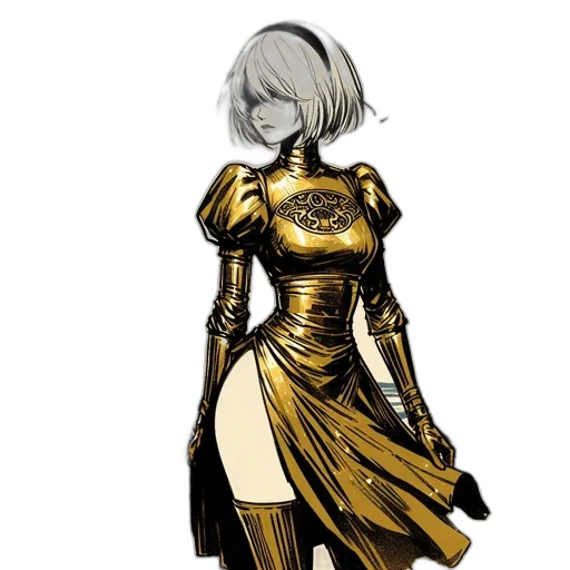 dress, robot, concept art, fantasy art transparent PNG cut-out