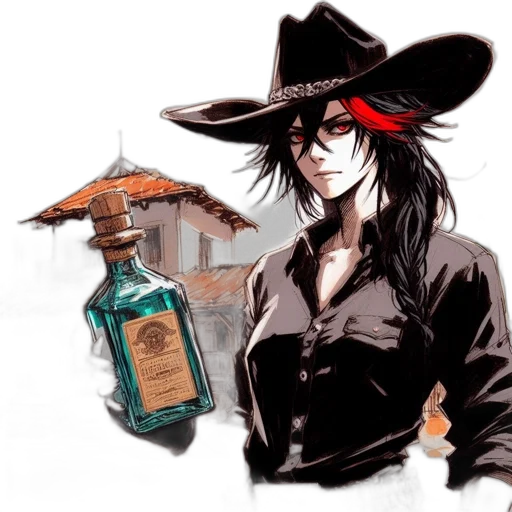 hat, bottle, concept art, comic book art transparent PNG cut-out