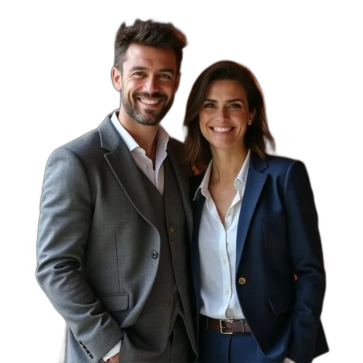 jacket, staff, couple, smiling transparent PNG cut-out