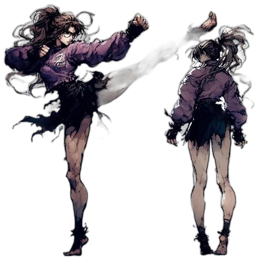 dress, jacket, hair, staff transparent PNG cut-out
