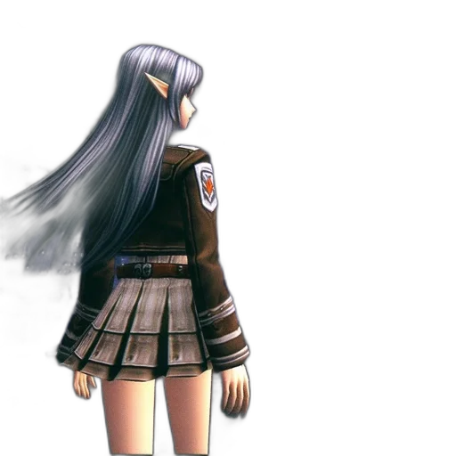 jacket, dress, hair, staff transparent PNG cut-out