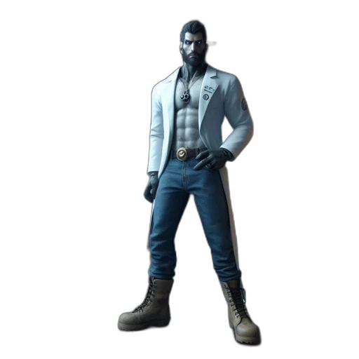 jacket, weapon, concept art, 3d render transparent PNG cut-out