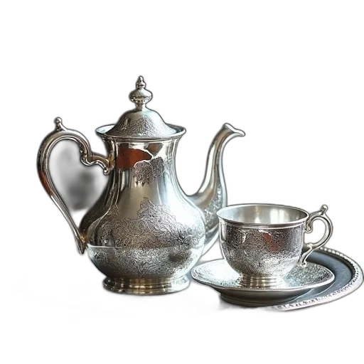 3d render, photorealistic, silver, teapot transparent PNG cut-out